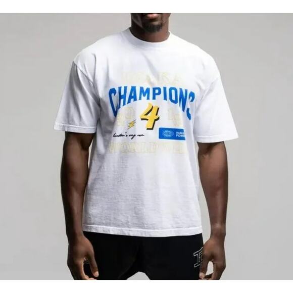 Inaka Power Champions Worldwide blue yellow lifting athletic gym t-shirt large - Picture 1 of 6